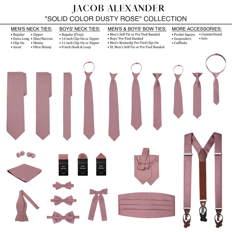 Jacob Alexander Men's Skinny Width 2" Solid Color Tie - Dusty Rose - Image 5